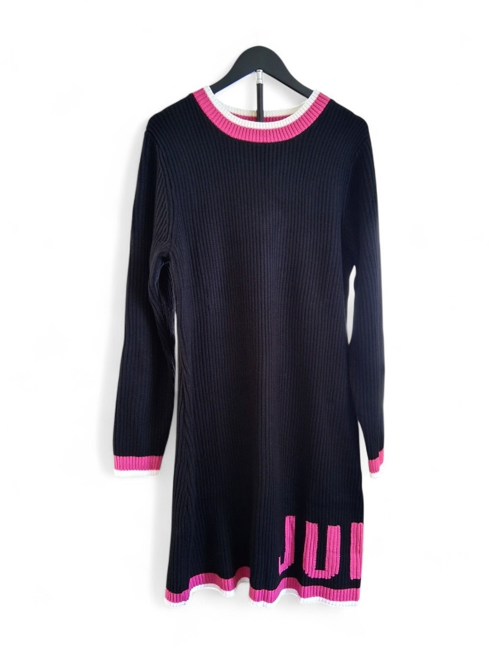 Juicy Couture Body Con Long Sleeve Black Pink Mini Sweater Dress Womens Size 1X